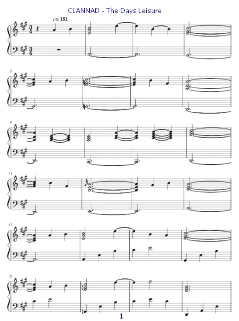 Clannad – The Days Leisure Sheet Music for Piano