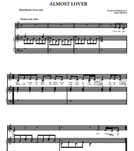 A Fine Frenzy - Almost Lover Free Sheet Music PDF for Piano