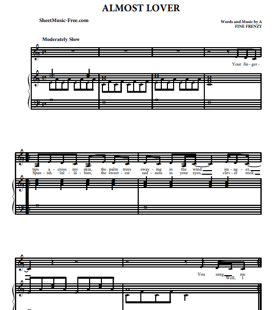 A Fine Frenzy – Almost Lover Free Sheet Music PDF for Piano