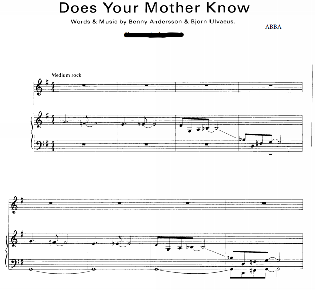 ABBA – Does Your Mother Know Free Sheet Music PDF for Piano
