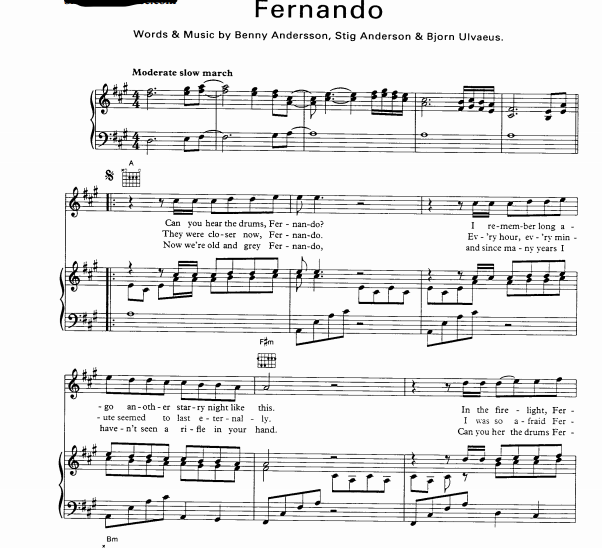ABBA – Fernando Free Sheet Music PDF for Piano