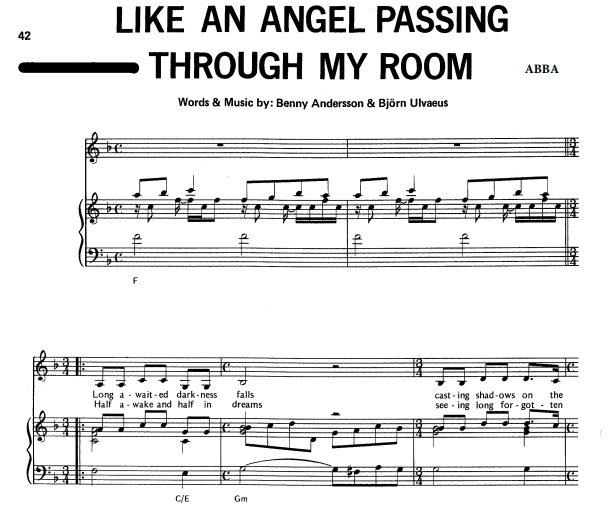ABBA – Like An Angel Passing Through My Room Free Sheet Music PDF for Piano