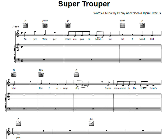 ABBA – Super Trouper Free Sheet Music PDF for Piano