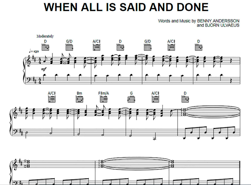 ABBA – When All Is Said And Done Free Sheet Music PDF for Piano