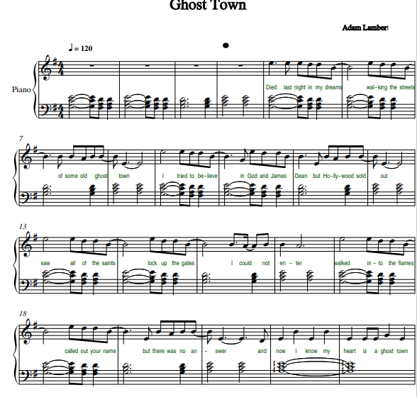 Adam Lambert – Ghost Town Free Sheet Music PDF for Piano