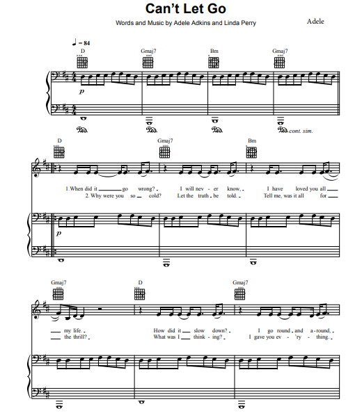 Adele – Can’t Let Go Free Sheet Music PDF for Piano