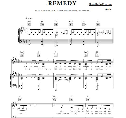 Adele – Remedy Free Sheet Music PDF for Piano