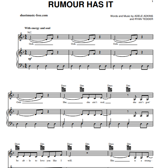 Adele – Rumour Has It Free Sheet Music PDF for Piano