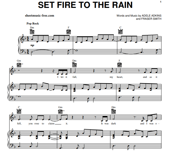 Set Fire to the Rain  Easy Piano Sheet Music Adele NEW 000117058 