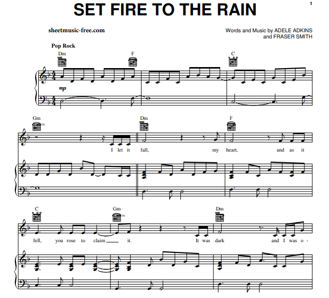 Adele - Set Fire To The Rain Free Sheet Music PDF for Piano | The Piano