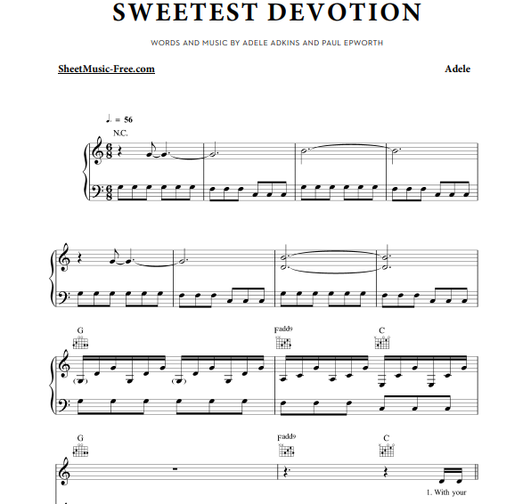 Adele – Sweetest Devotion Free Sheet Music PDF for Piano