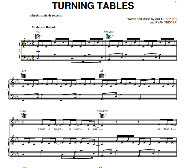Tables are turning. Turning Tables Ноты. Turning Tables Adele по нотам. Adele turning Tables Lyrics.