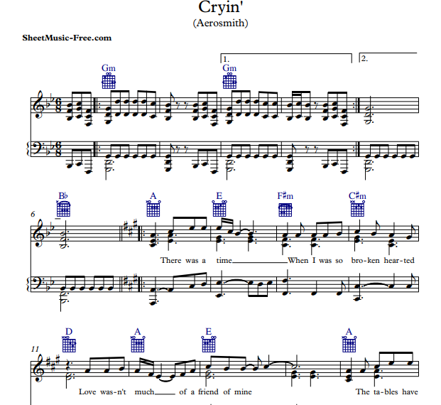 Aerosmith – Cryin Free Sheet Music PDF for Piano