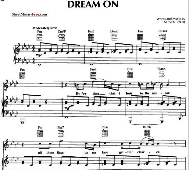 Aerosmith – Dream On Free Sheet Music PDF for Piano