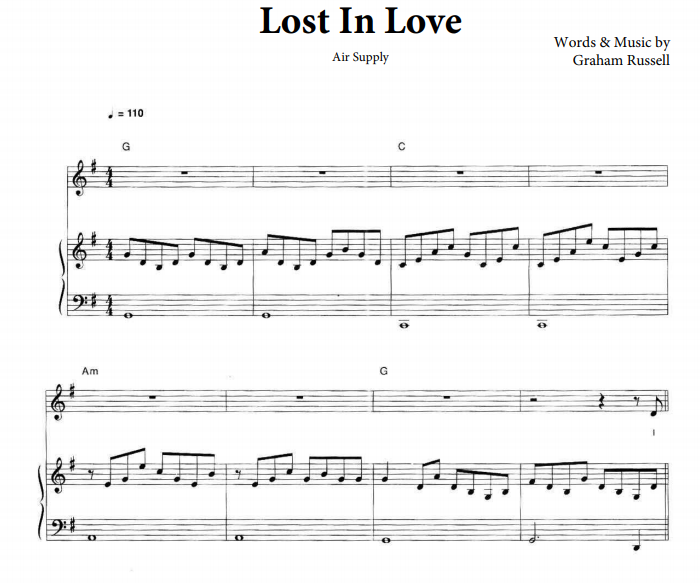 Air Supply – Lost In Love Free Sheet Music PDF for Piano
