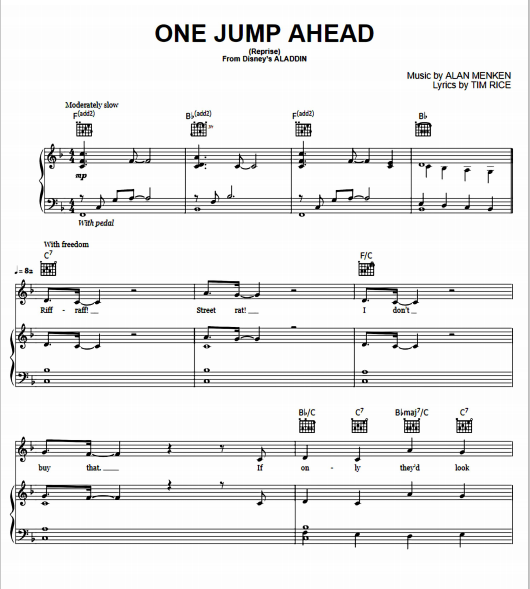Aladdin – One Jump Ahead Free Sheet Music PDF for Piano
