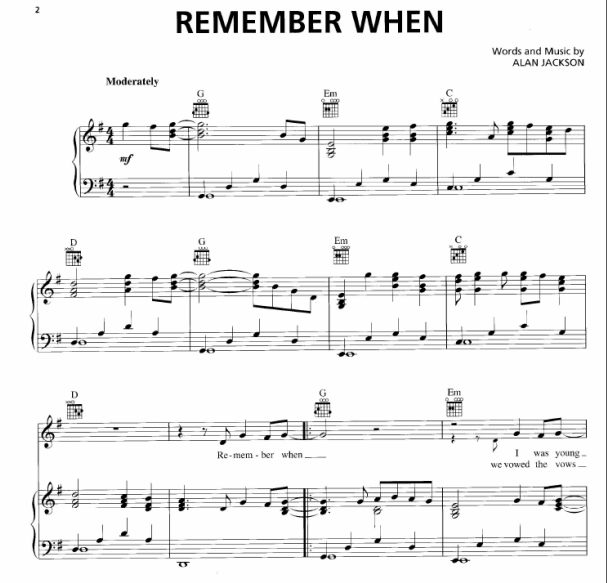 Alan Jackson – Remember When Free Sheet Music PDF for Piano