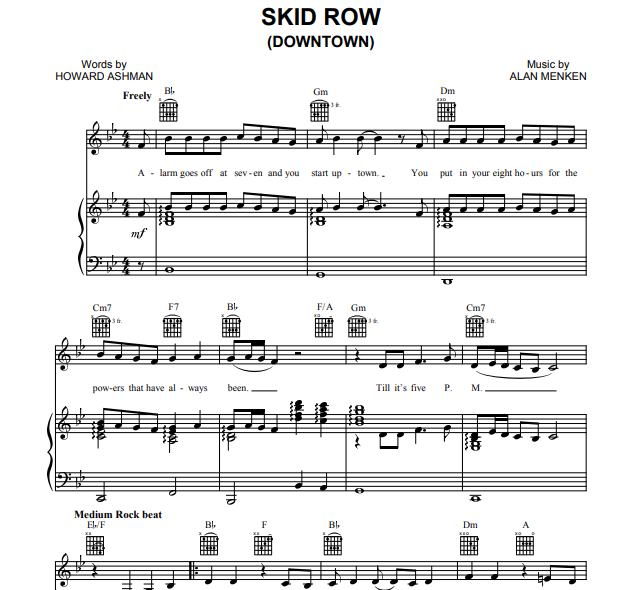 Alan Menken – Skid Row Free Sheet Music PDF for Piano