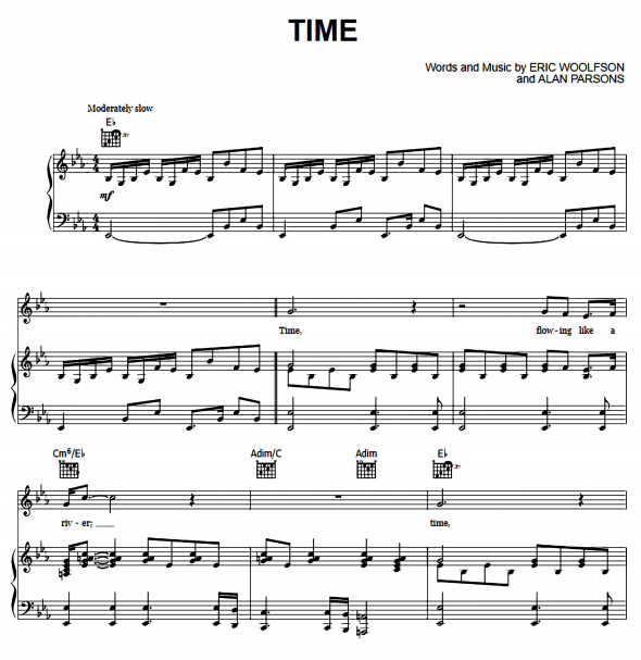 Alan Parsons Project Time Free Sheet Music PDF for Piano
