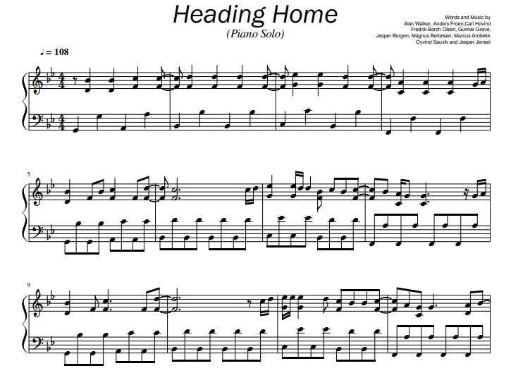 Alan Walker & Ruben – Heading Home Free Sheet Music PDF for Piano