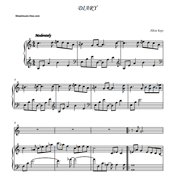 Alicia Keys – Diary Free Sheet Music PDF for Piano