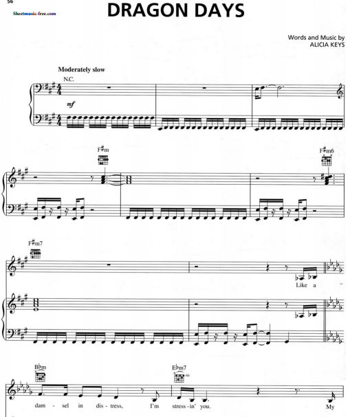 Alicia Keys – Dragon Days Free Sheet Music PDF for Piano