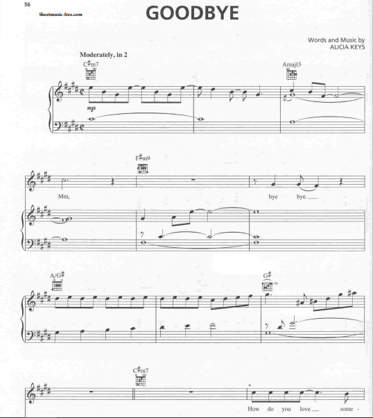 Alicia Keys – Goodbye Free Sheet Music PDF for Piano