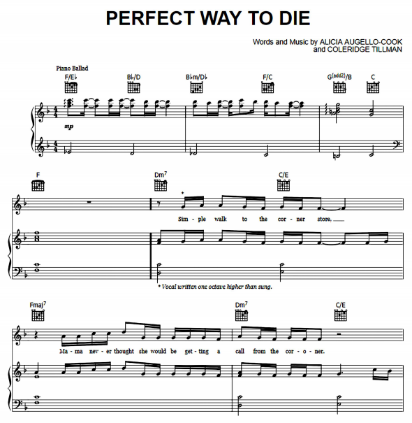 Alicia Keys – Perfect Way To Die Free Sheet Music PDF for Piano