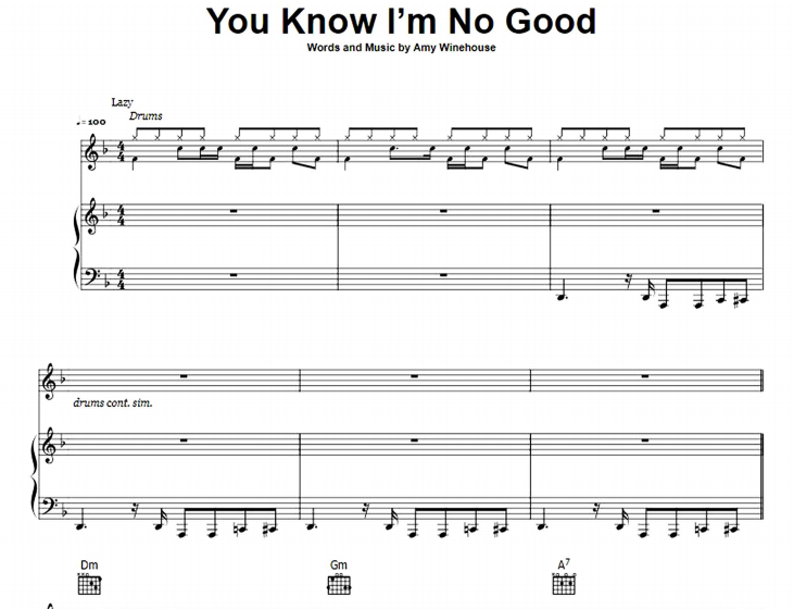 Amy Winehouse – You Know I’m No Good Free Sheet Music PDF for Piano