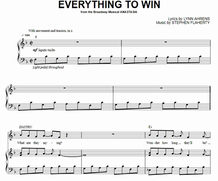 Anastasia – Everything To Win Free Sheet Music PDF for Piano