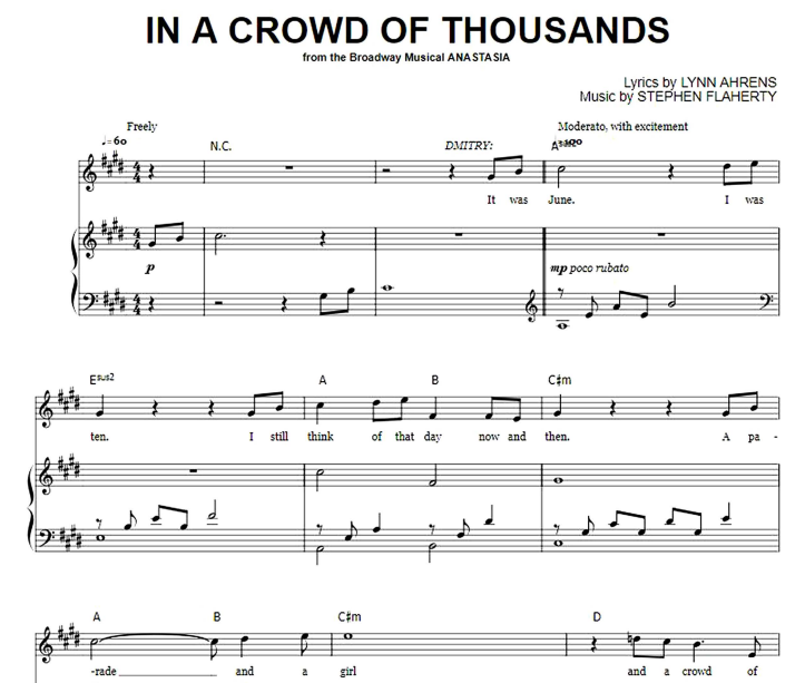 Anastasia – In A Crowd Of Thousands Free Sheet Music PDF for Piano