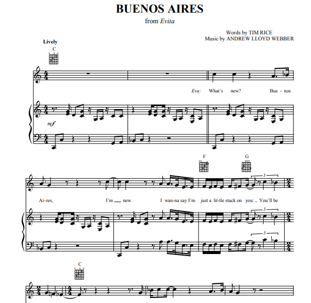 Andrew Lloyd Webber – Buenos Aires Free Sheet Music PDF for Piano