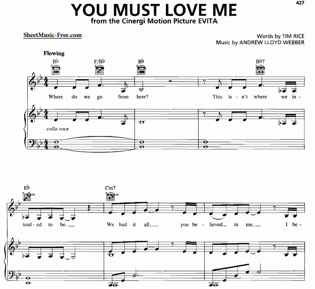 Andrew Lloyd Webber – You Must Love Me Free Sheet Music PDF for Piano