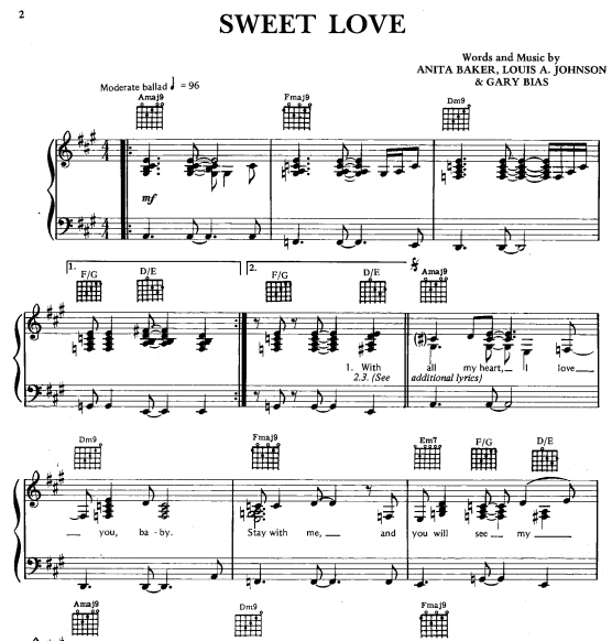 Anita Baker – Sweet Love Free Sheet Music PDF for Piano