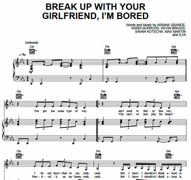 Ariana Grande – Break Up With Your Girlfriend I’m Bored Free Sheet Music PDF for Piano