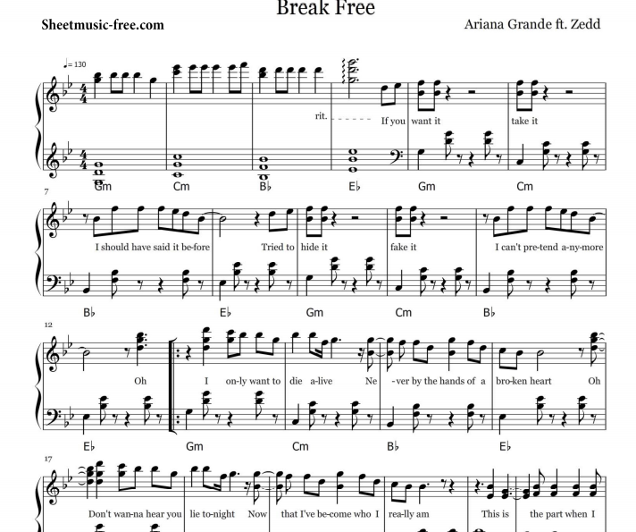 Ariana Grande – Break Free Sheet Music PDF for Piano
