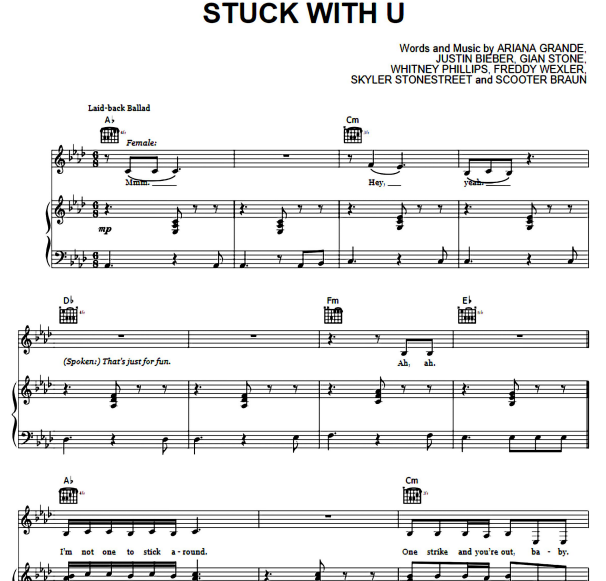 Ariana Grande & Justin Bieber – Stuck with U Free Sheet Music PDF for Piano