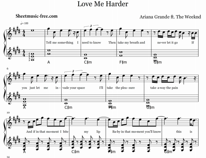 Ariana Grande – Love Me Harder Free Sheet Music PDF for Piano