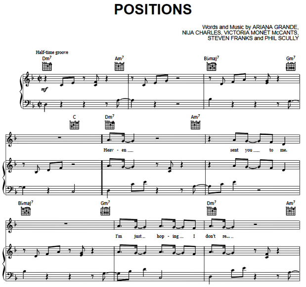 Ariana Grande – Positions Free Sheet Music PDF for Piano