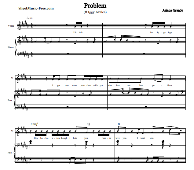Ariana Grande – Problem Free Sheet Music PDF for Piano