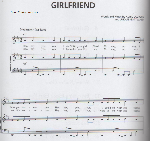Avril Lavigne – Girlfriend Free Sheet Music PDF for Piano