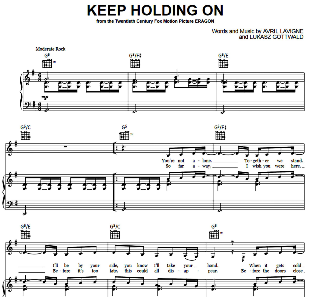 Avril Lavigne – Keep Holding On Free Sheet Music PDF for Piano