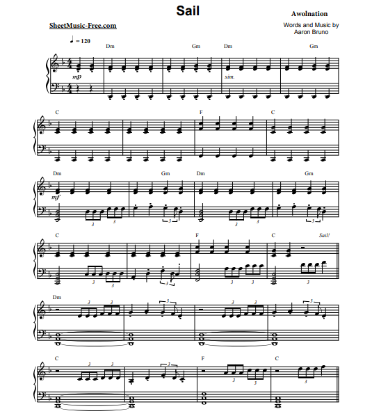 Awolnation – Sail Free Sheet Music PDF for Piano