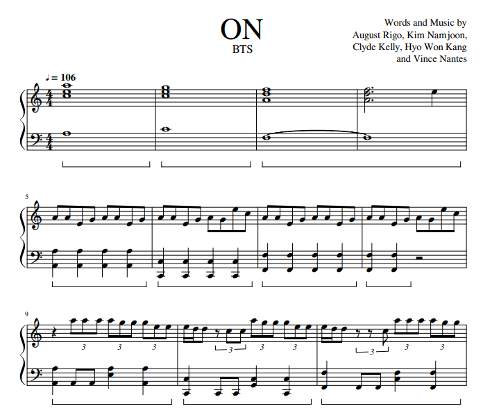 BTS – ON Free Sheet Music PDF for Piano