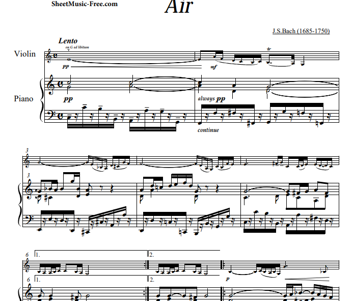 Bach - Air Free Sheet Music PDF for Piano | The Piano Notes