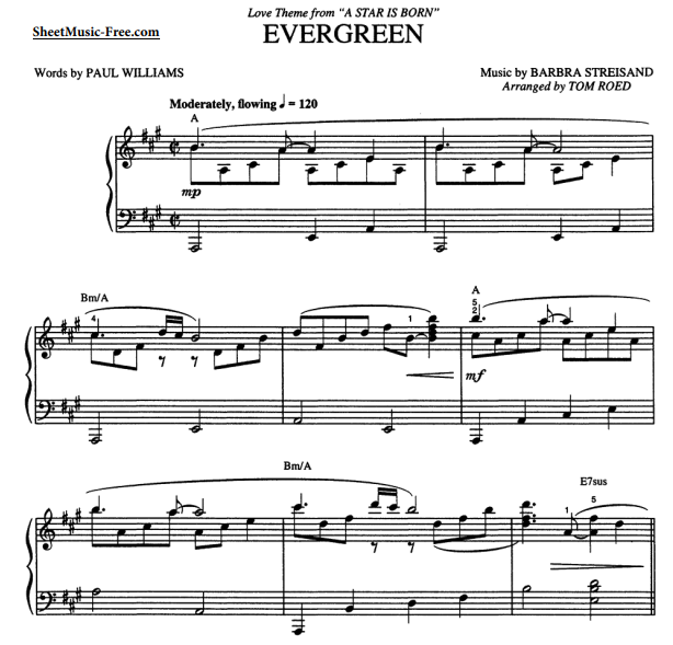 Barbra Streisand – Evergreen Free Sheet Music PDF for Piano