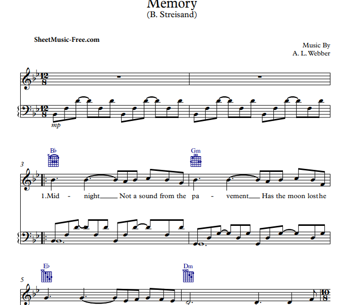 Barbra Streisand – Memory Free Sheet Music PDF for Piano