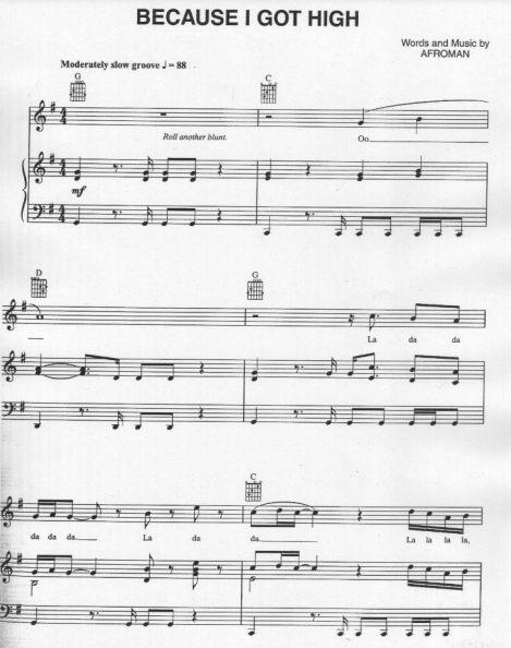 Because I Got High – Afroman Free Sheet Music PDF for Piano