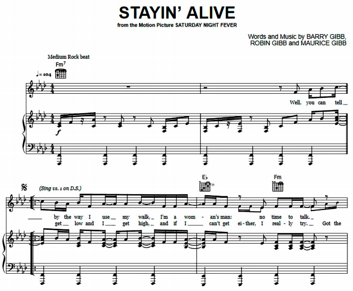 Bee Gees - Stayin’ Alive Free Sheet Music PDF for Piano 1 Bee Gees – Stayin’ Alive Free Sheet Music PDF for Piano