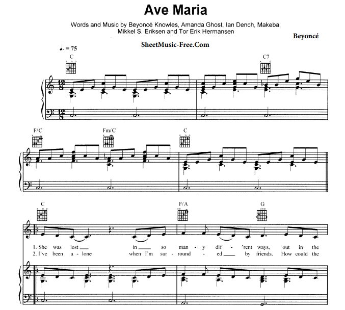 Beyonce – Ave Maria Free Sheet Music PDF for Piano
